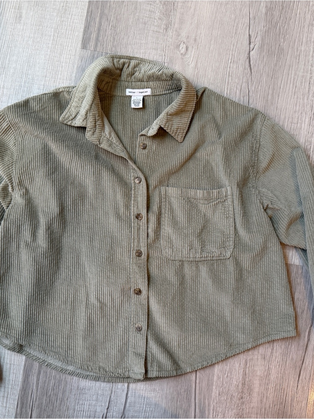 Corduroy Button-Down Shirt in Olive Green cropped